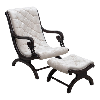 Side Angle of Butros Fabric Upholstered Aaram Chair with FootRest (Brown Silver)