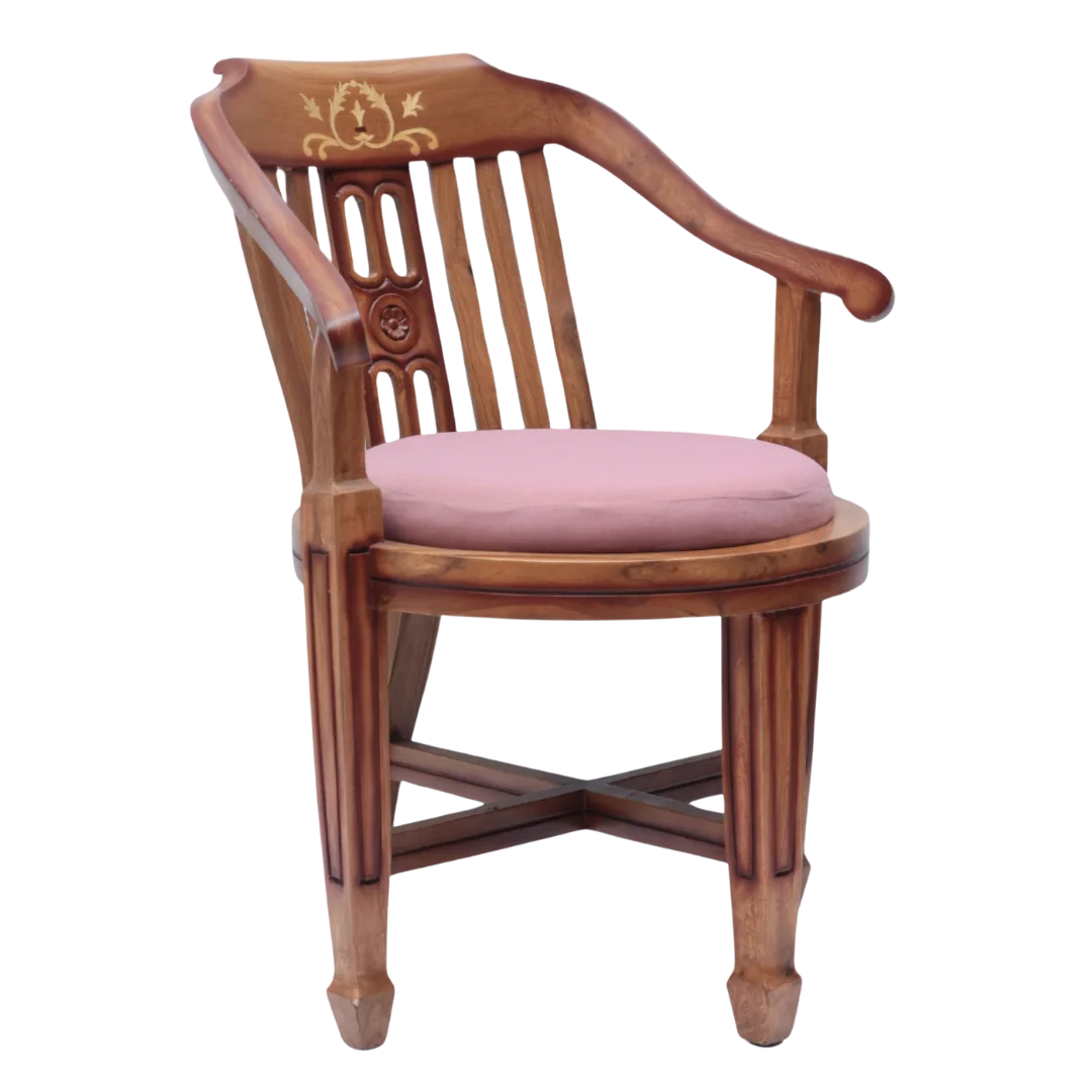 Side Angle of Canasto Teak Wood Arm Chairs (Teak Pink)