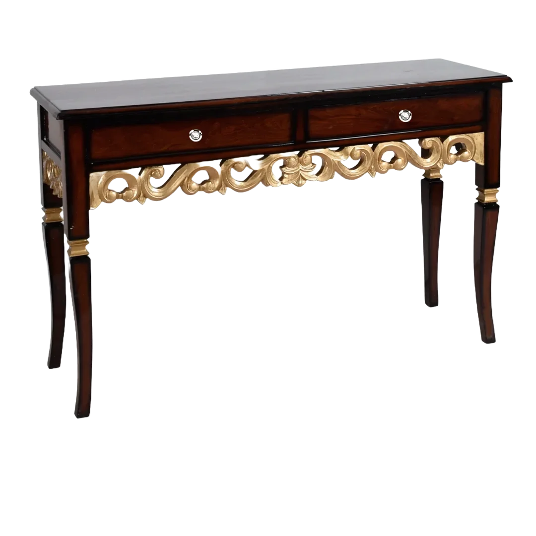 Side Angle of Dignify Solid Wood Console Table (Brown Gold)