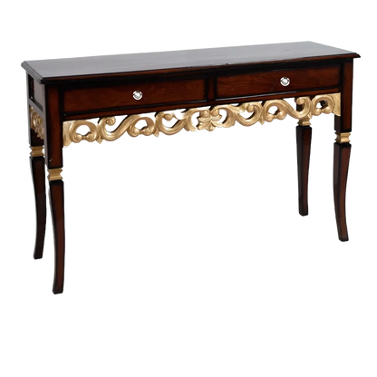 Side Angle of Dignify Solid Wood Console Table (Brown Gold)