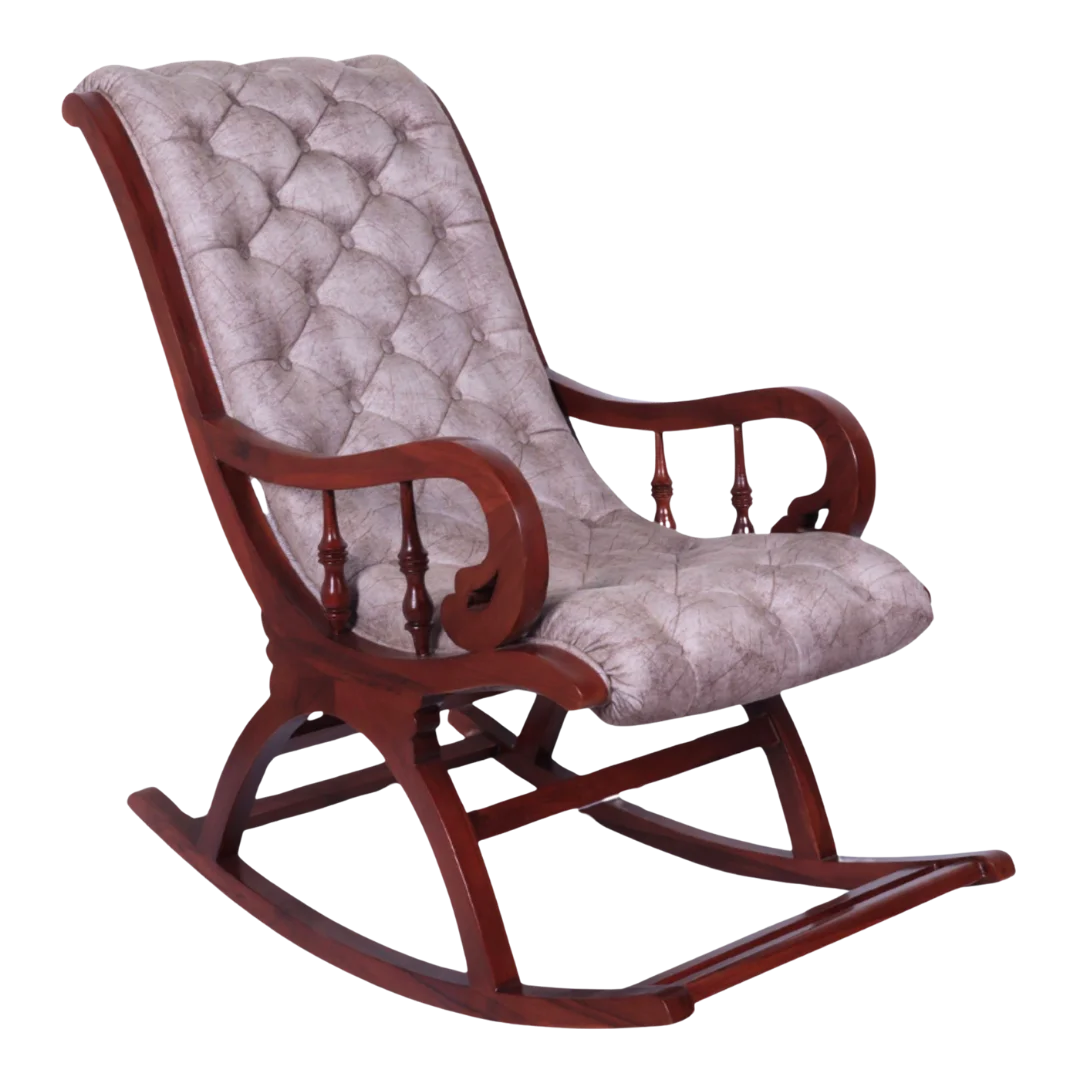 Side Angle of Kairo Teak Wood Fabric Rocking Chair (Brown Slate)