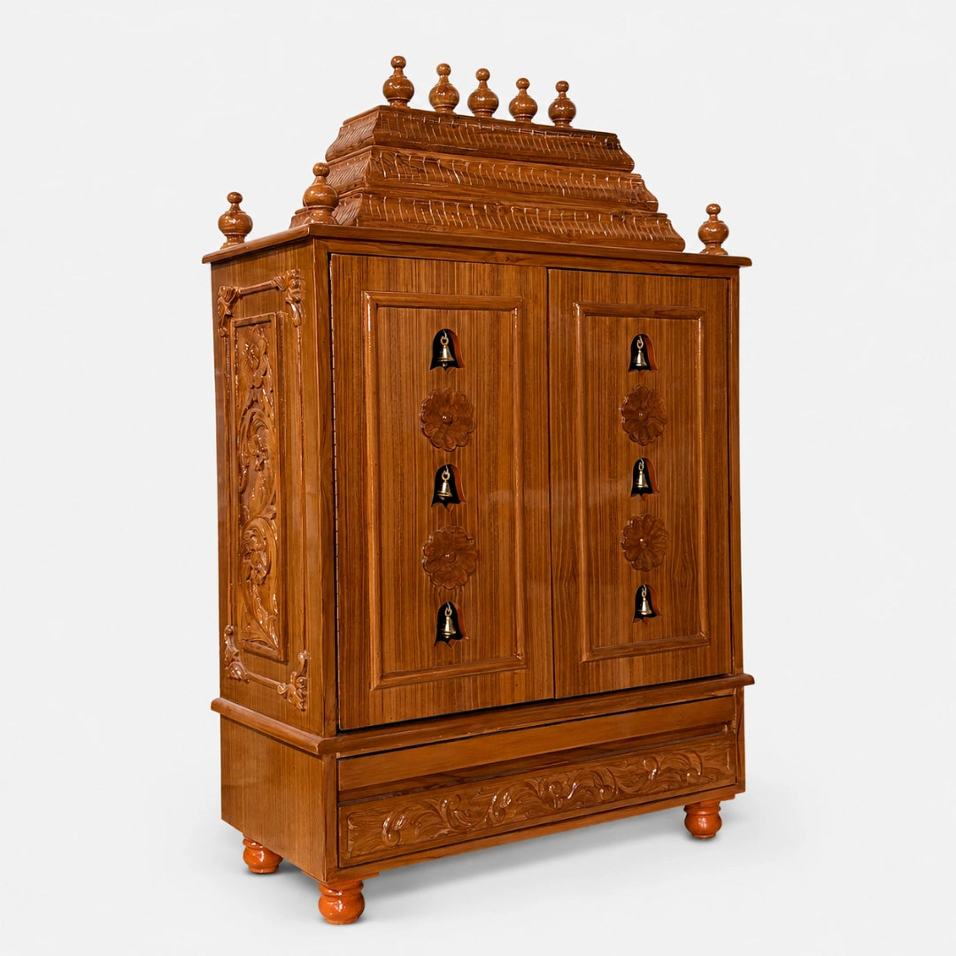 Smaran Teak Wood Pooja Mandir With Doors (Teak) Side Andle