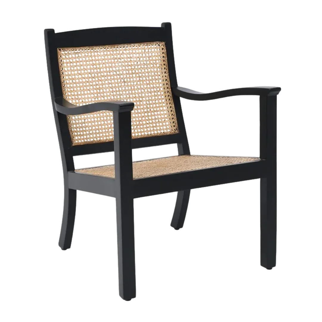 Side Angle of Terra Teak Wood Cane Chair (Black)