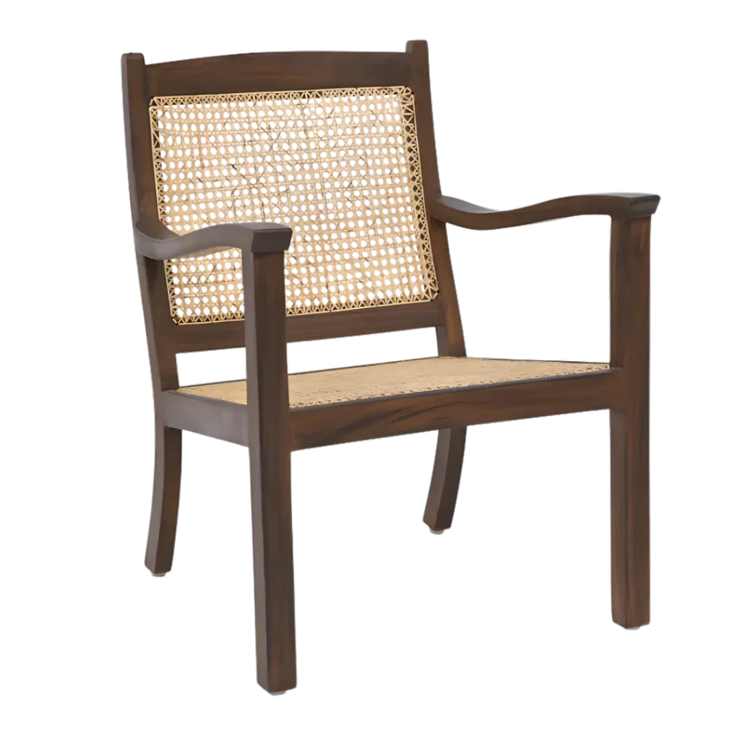 Side Angle of Terra Teak Wood Cane Chair (Brown)