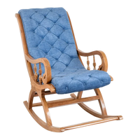 Side Angle of Touffy Fabric Upholstered Teak Wood Rocking Chair (Teak Blue)