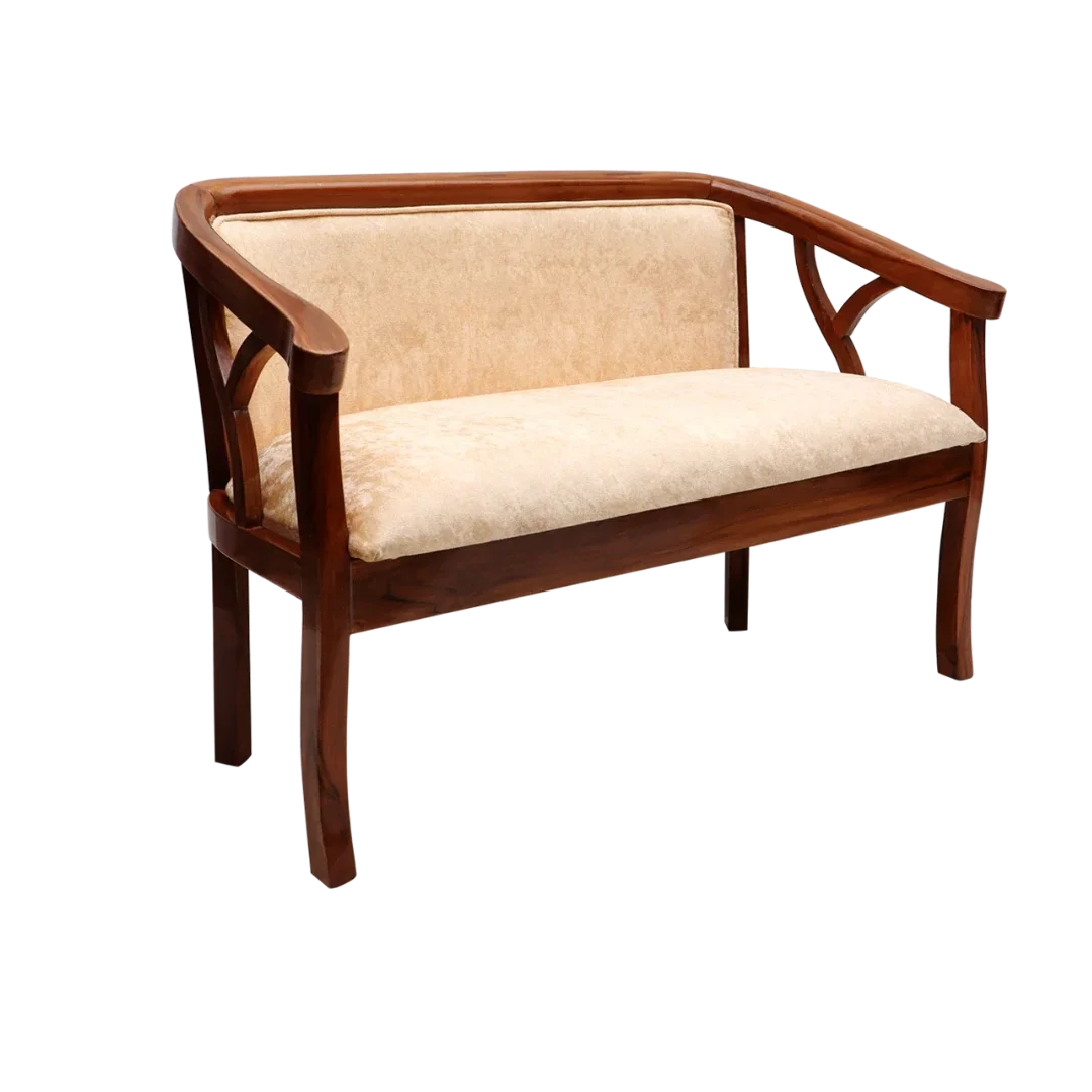 Side Angle of Verior Solid Wood Love Sofa (Teak Beige)