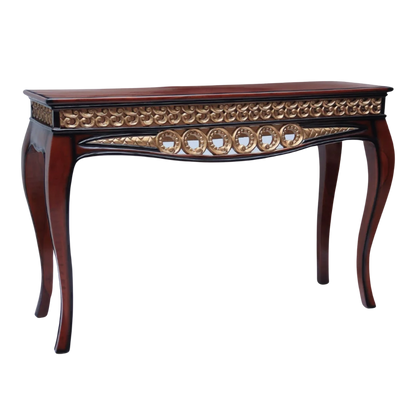 Side Angle of Vortex Solid Wood Console Table (Brown Gold)
