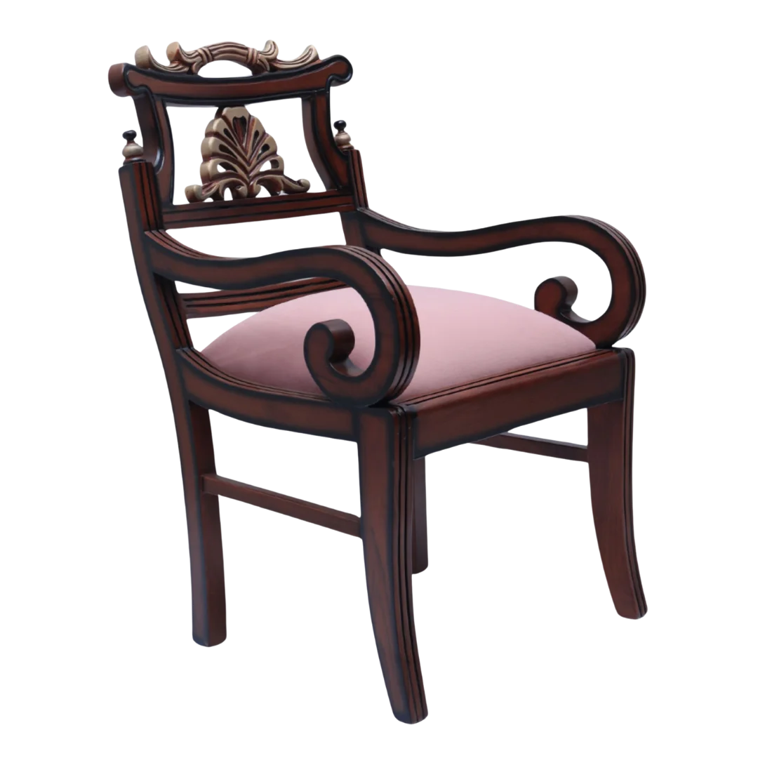 Side Angle of Zorano Teak Wood Arm Chairs (Brown Pink)