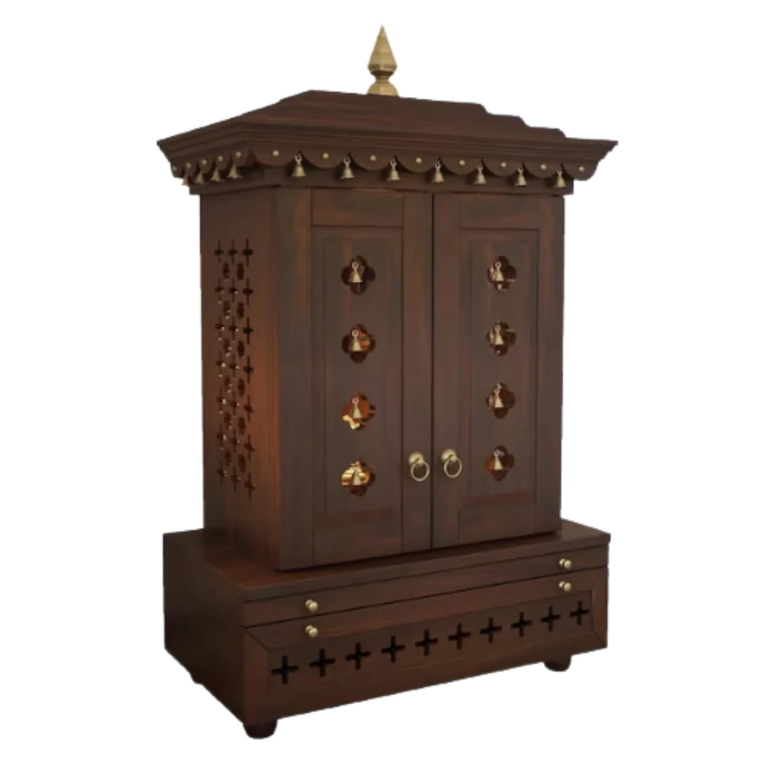 Side View of Adhir Teak Wood Pooja Mandap with Door (Wenge)