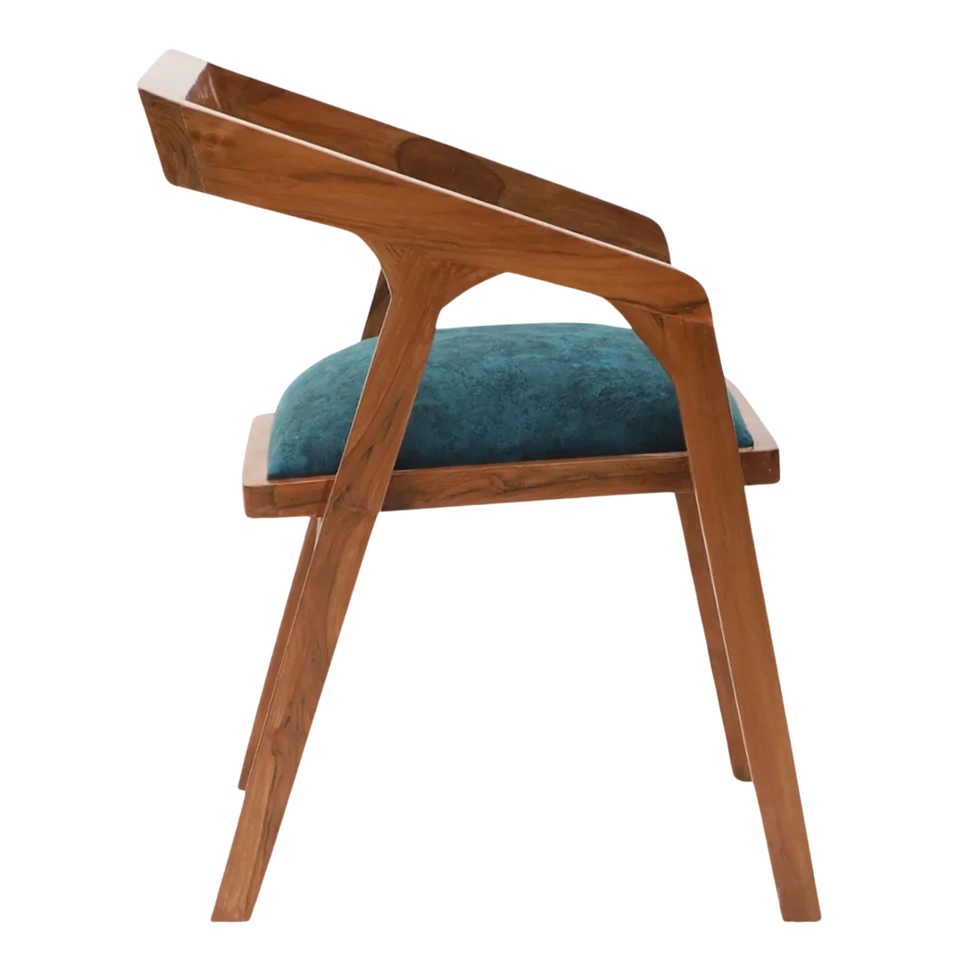 Side View of Aristo Teak Wood Arm Chairs (Teak Blue)