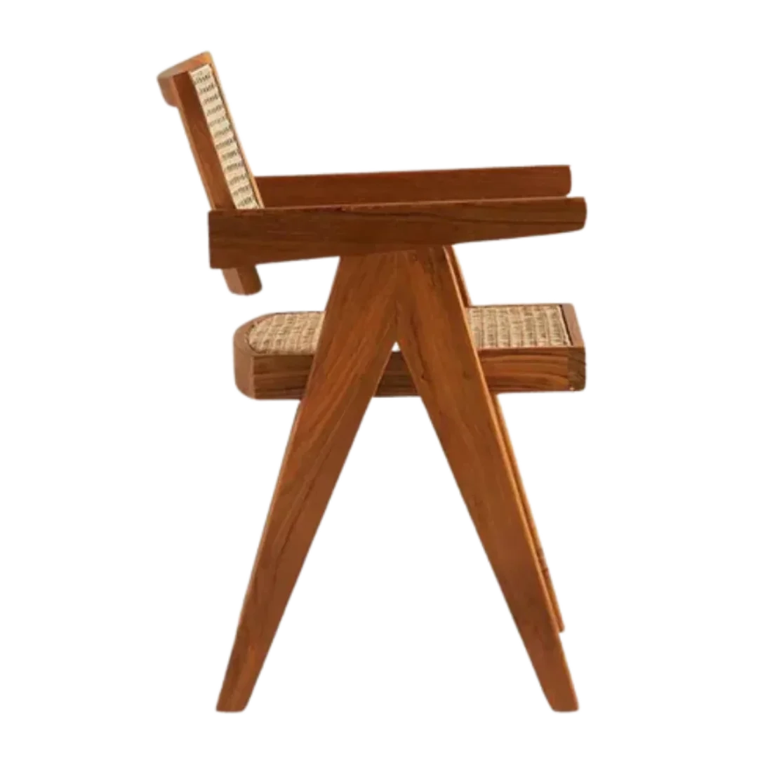 Side View of Avira Teak Wood Cane Chairs (Natural)