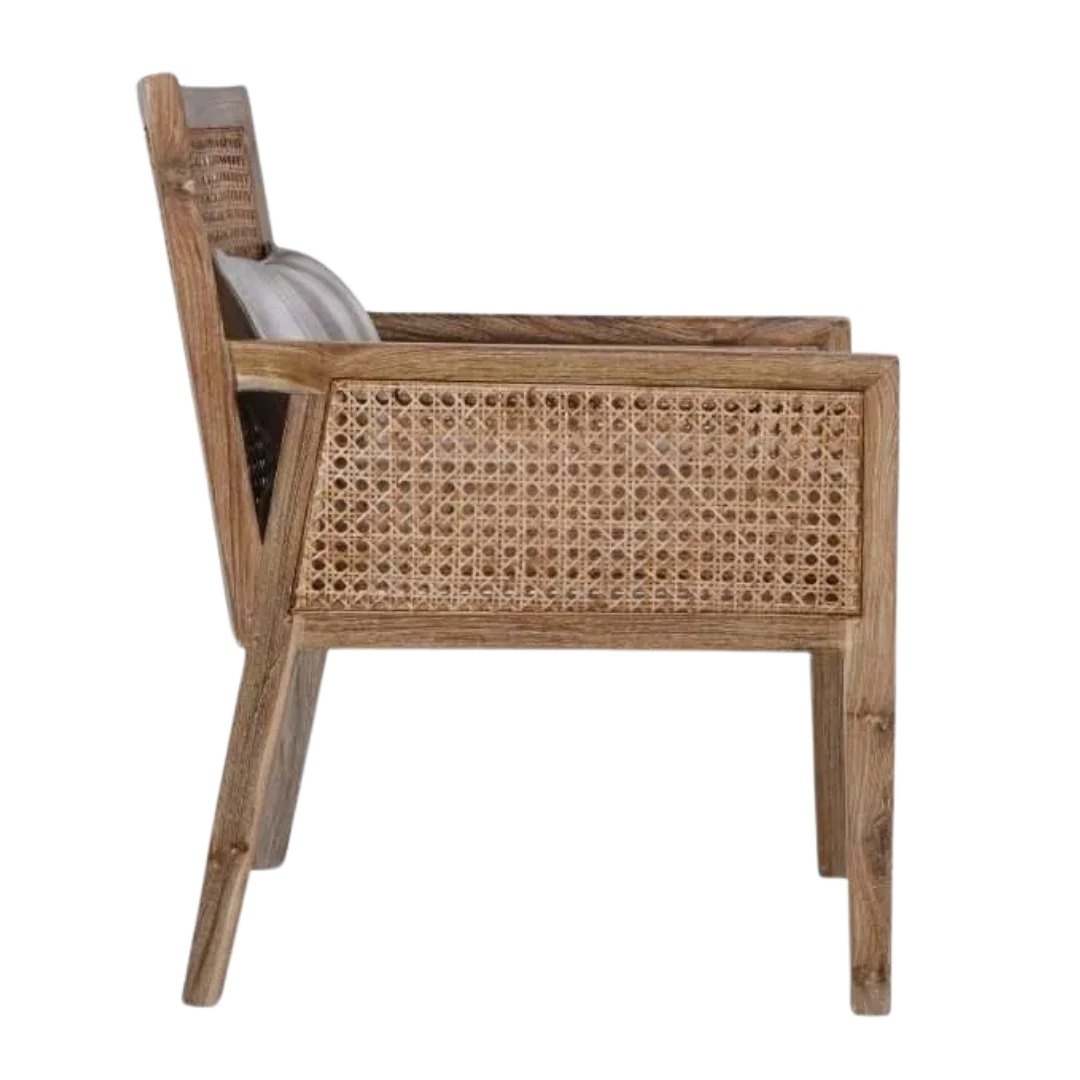 Side View of Coastal Teak Wood Lounge Chair (Antique white)