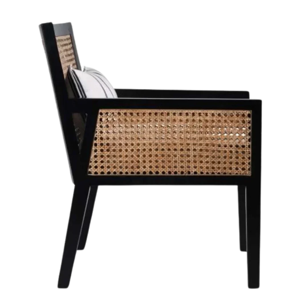 Side View of Coastal Teak Wood Lounge Chair (Black)