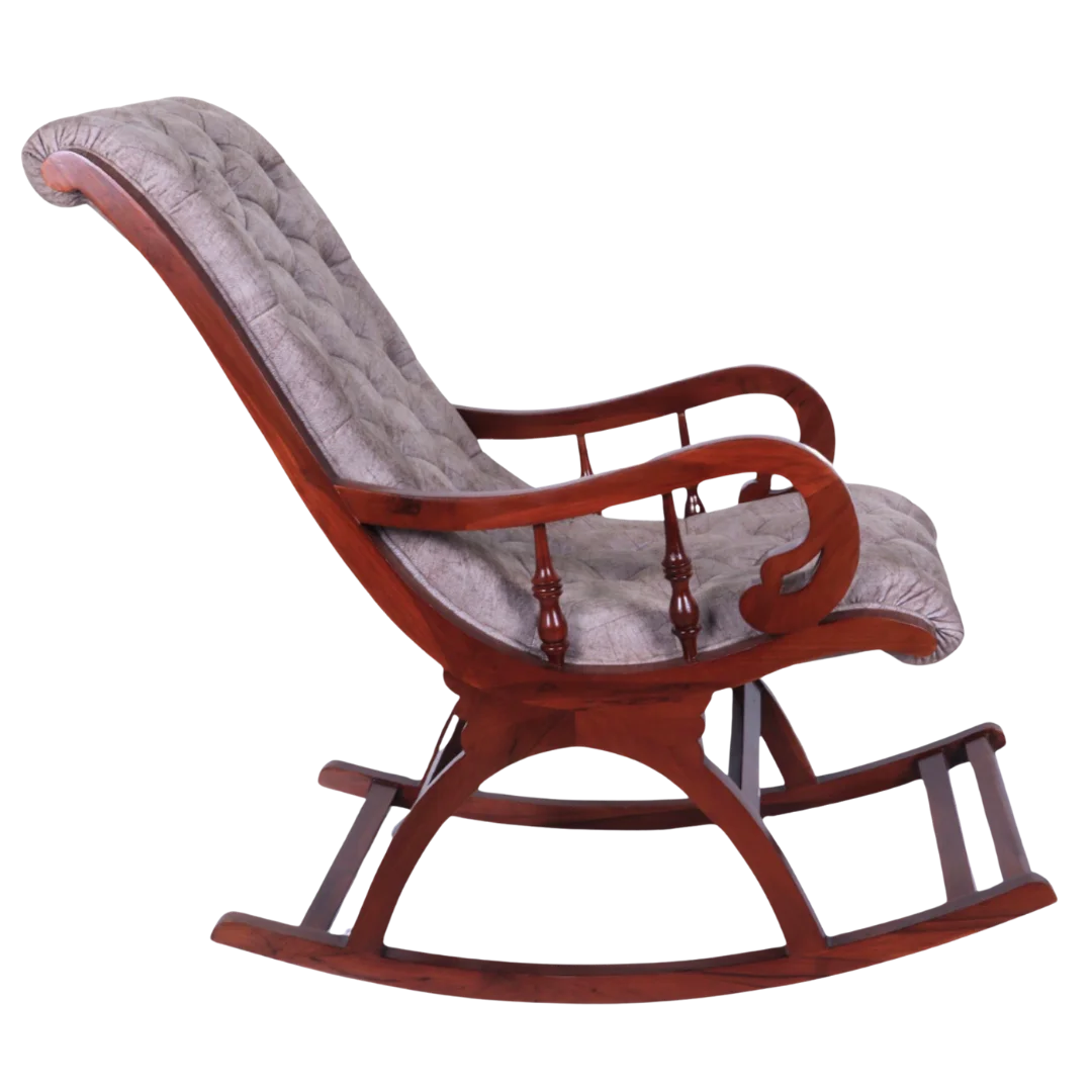 Side View of Colorodo Teak Wood Fabric Rocking Chair (Brown Slate)