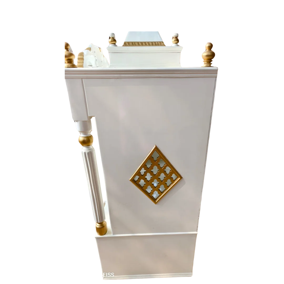 Side View of Prabhava Floor Rested Pooja Mandir with Door (White Gold)