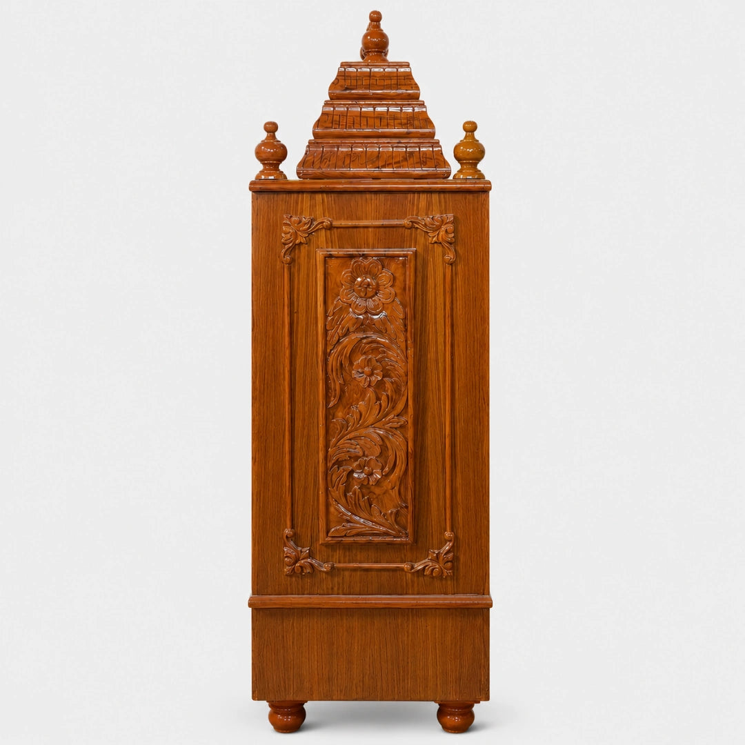 Smaran Teak Wood Pooja Mandir With Doors (Teak) Side View