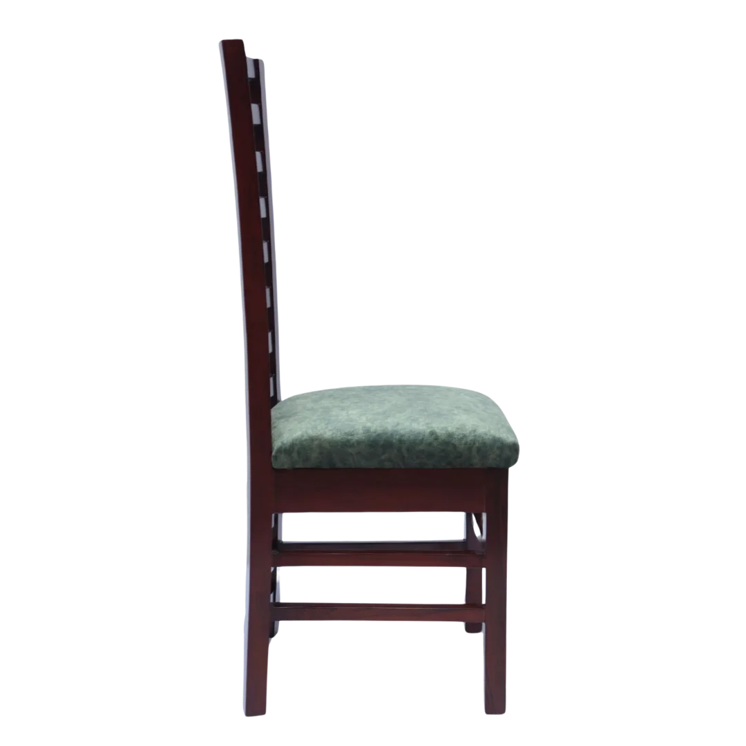 Side View of Stride Teak Wood Dining Chair (Brown Green)