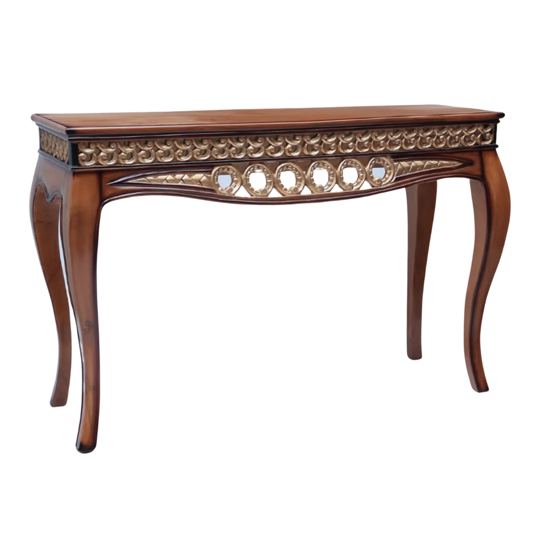 Side View of Vortex Solid Wood Console Table (Teak Gold)