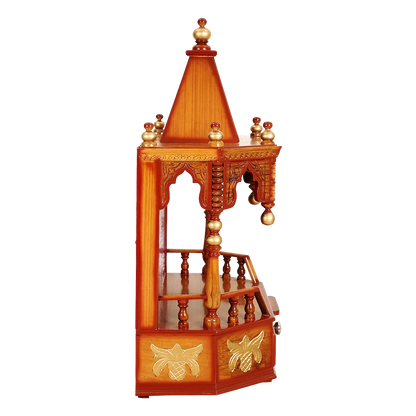 Side image of Anugrah Wall Mount Pooja Mandir without Door (Teak Gold)