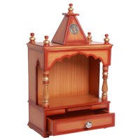 side view with open drawerof Alaya Wall Mount Pooja Mandir without Door (Teak Gold) 