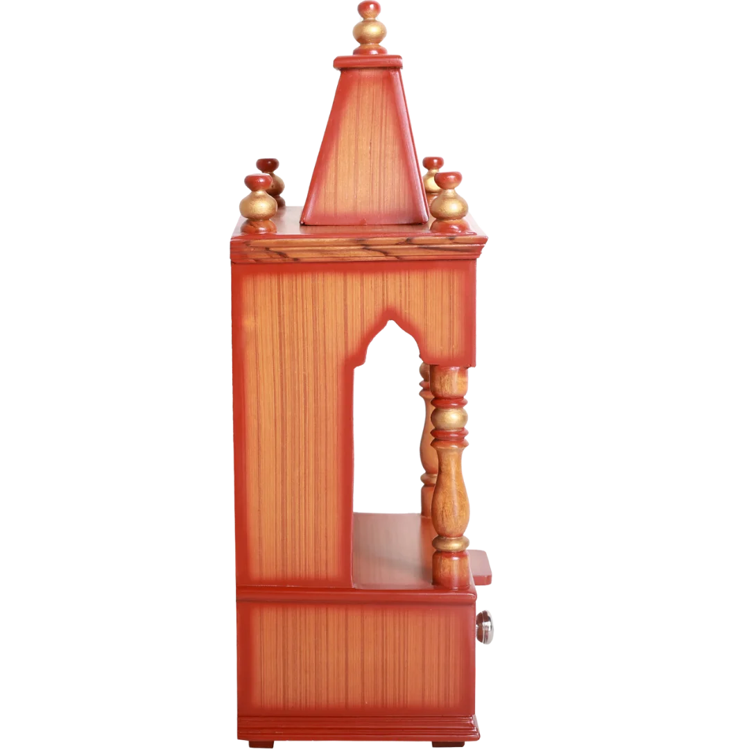 Side View of Satvika Wall Mount Pooja Mandir without Door (Teak Gold)