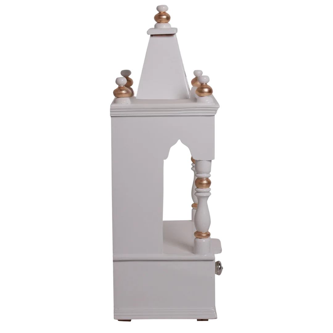 Side View of Sphatika Wall Mount Pooja Mandir without Door(White Gold)