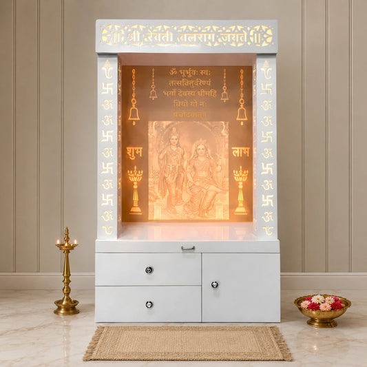 Siyom Wooden Corian Mandir (White) Lifestyle Image