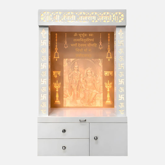 Siyom Wooden Corian Mandir (White) front view 