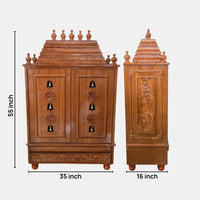 Smaran Teak Wood Pooja Mandir With Doors (Teak) Dimensions