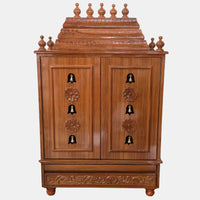 Smaran Teak Wood Pooja Mandir With Doors (Teak) Front View