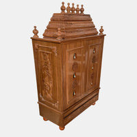 Smaran Teak Wood Pooja Mandir With Doors (Teak) Side View