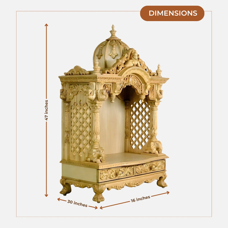 Someshwara Teak Wood Mandir (gold) dimensions 