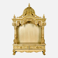 Someshwara Teak Wood Mandir (gold) front view 