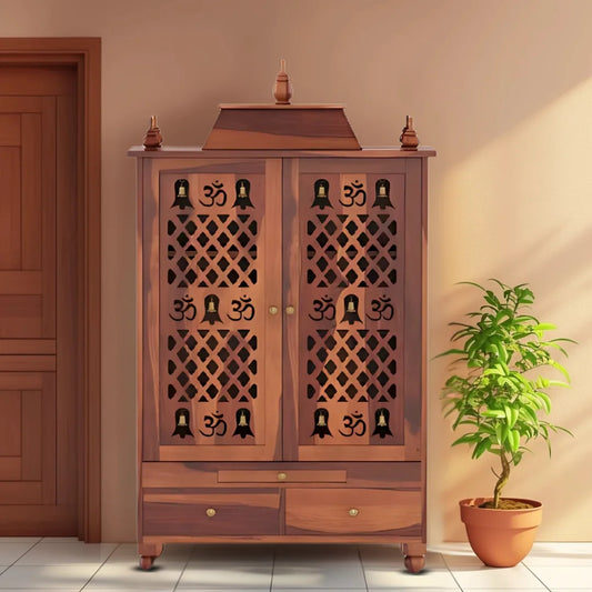 Somith Sheesham Wood Pooja Mandap with Door (Teak) Lifestyle view