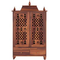Somith Teak Wood Pooja Mandap with Door (Teak) Front View