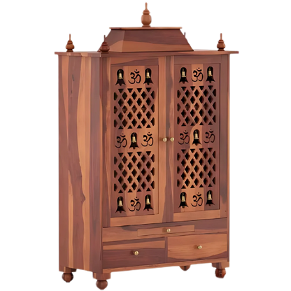 Somith Teak Wood Pooja Mandap with Door (Teak) side view