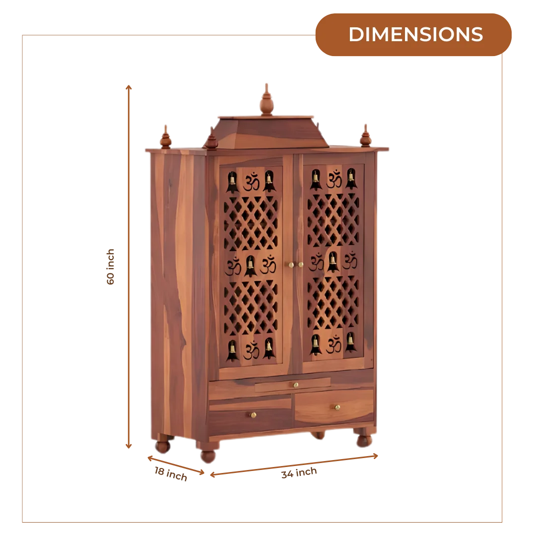 Somith Teak Wood Pooja Mandap with Door (Teak) dimensions