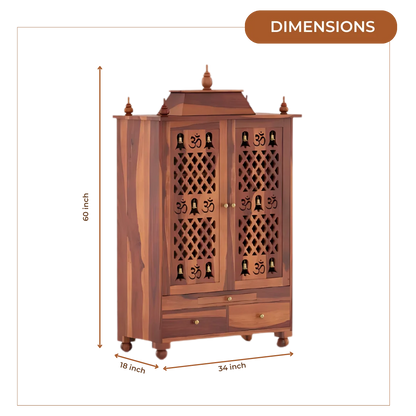 Somith Teak Wood Pooja Mandap with Door (Teak) dimensions