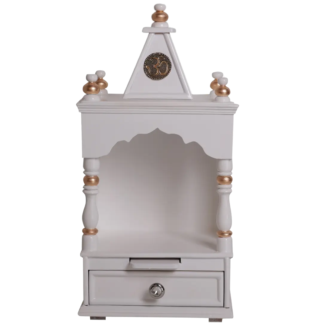 Sphatika Wall Mount Pooja Mandir without Door Front View(White Gold)