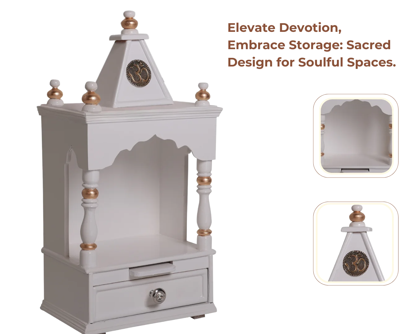 Sphatika Wall Mount Pooja Mandir without Door Product Showcase(White Gold)
