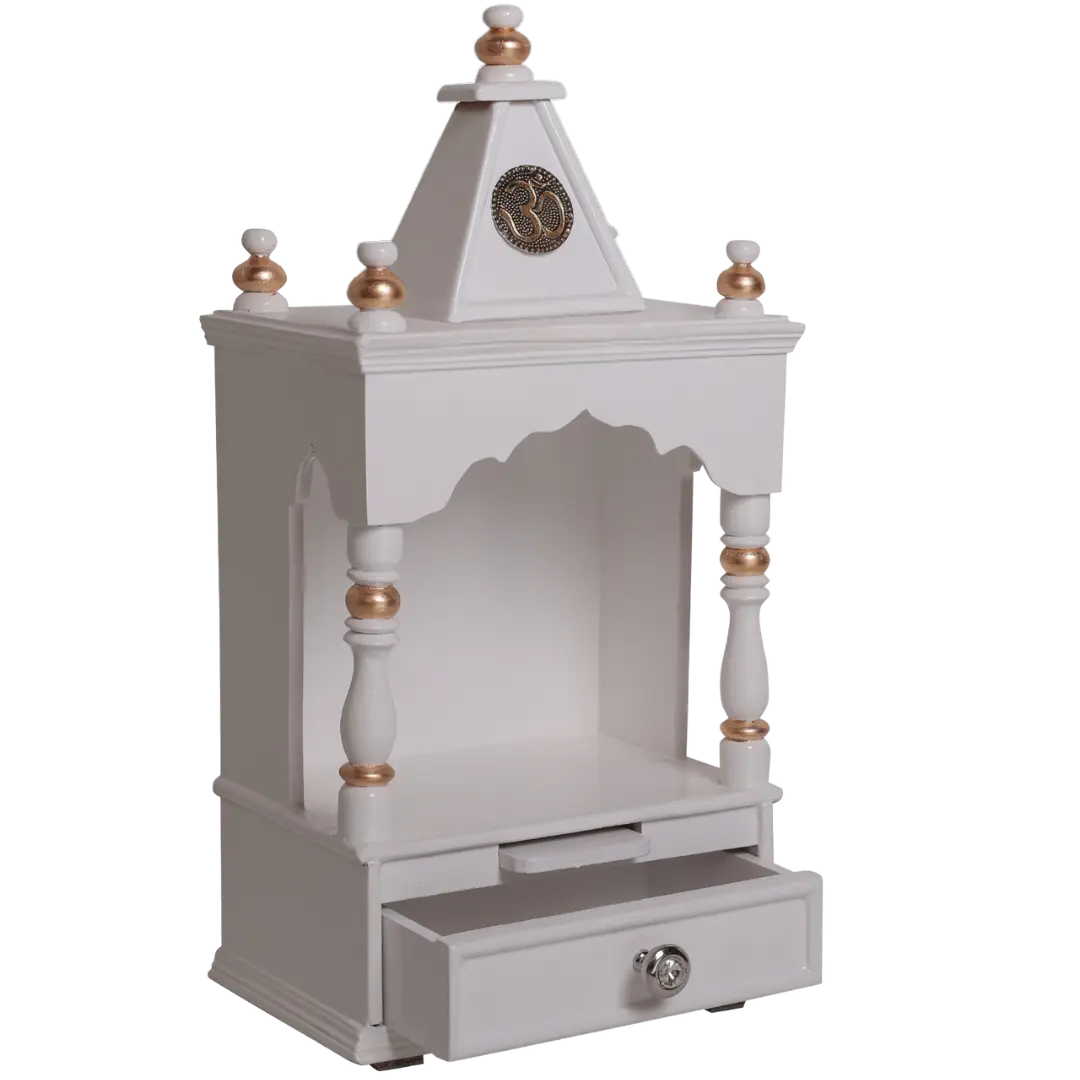 Sphatika Wall Mount Pooja Mandir without Door Side Angle View(White Gold)