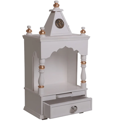 Sphatika Wall Mount Pooja Mandir without Door Side Angle View(White Gold)