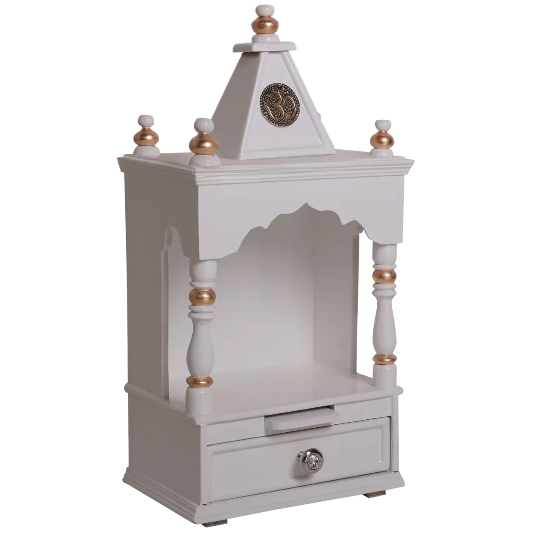 Sphatika Wall Mount Pooja Mandir without Door Side Angle(White Gold)