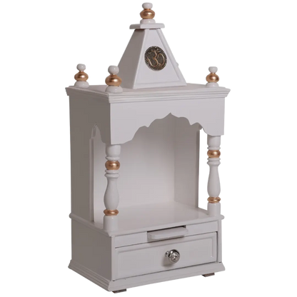 Sphatika Wall Mount Pooja Mandir without Door Side Angle(White Gold)