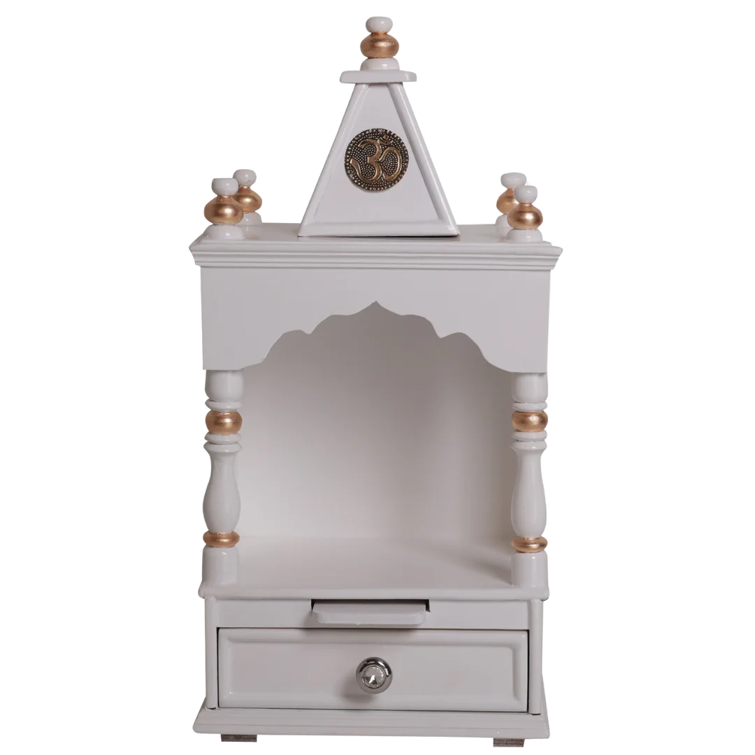 Sphatika Wall Mount Pooja Mandir Without Door White Gold