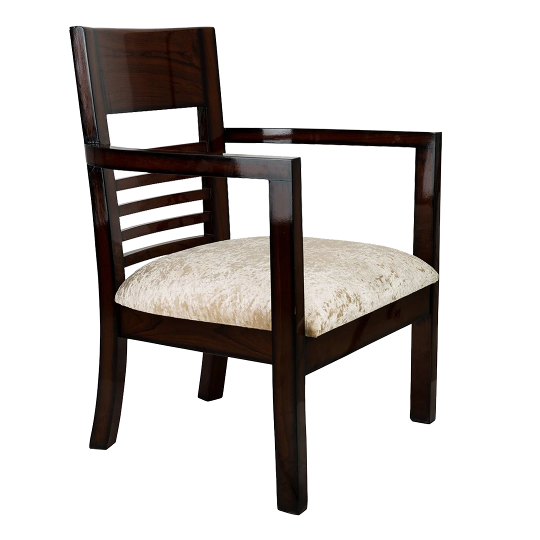 Spring Brown Accent Wooden Arm Chairs in Brown color 45° side view