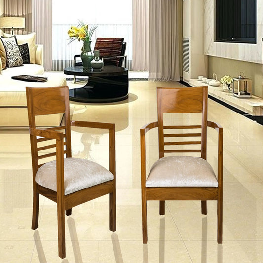 Spring Brown Accent Wooden Arm Chairs (Teak)