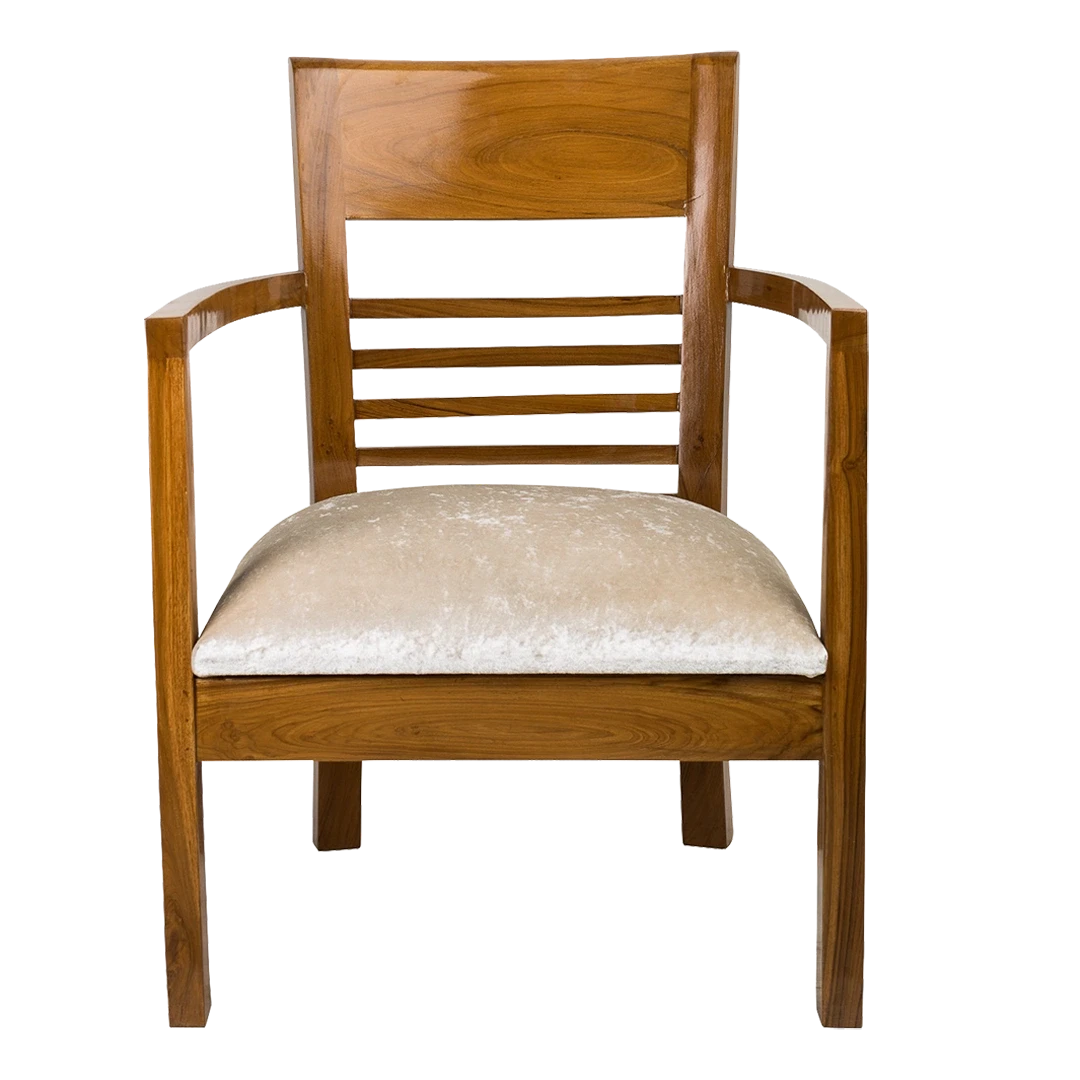 Spring Brown Accent Wooden Arm Chair in Teak color front view