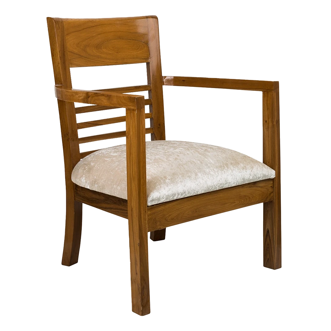 Spring Brown Accent Wooden Arm Chair in Teak color 45° side view