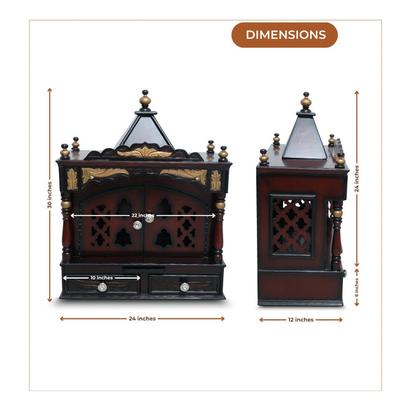 Sreshta Teak Wood Mandir (Brown Gold) dimensions image